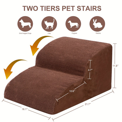 Dog Stairs for High Beds & Sofas – 2/3/4 Step Memory Foam Pet Steps with Non-Slip Bottom, Washable Cover & Textured Surface