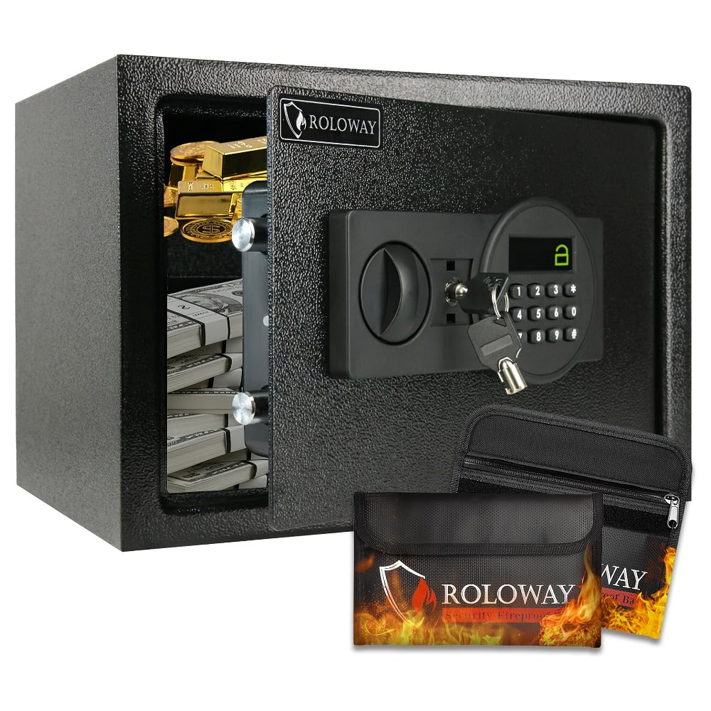 Fireproof Safe Box with Keyboard Lock, ROLOWAY Home & Office Security Safe with Fireproof Bag, Multiple Sizes