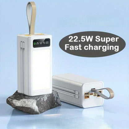 80000mAh Power Bank Built-in 4 Cables PD22.5W Fast Charging, LED Digital Display, Flashlight, Lanyard
