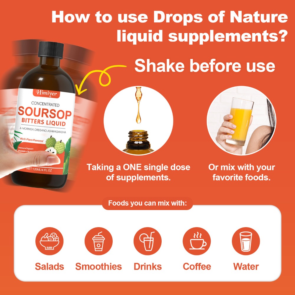 Soursop Bitters Liquid Herbal Supplement, Gut Health Support with Moringa, Oregano & Ashwagandha