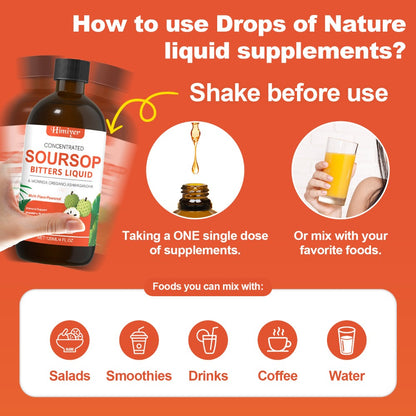 Soursop Bitters Liquid Herbal Supplement, Gut Health Support with Moringa, Oregano & Ashwagandha