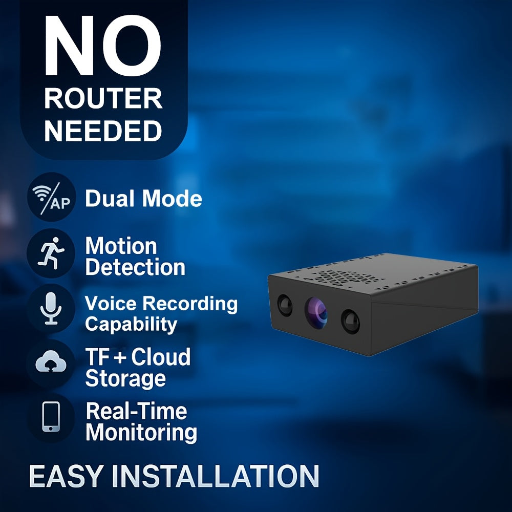 Mini Security Camera No WiFi No Internet Needed, Full HD 1080P Wireless Indoor Camera Built-In AP Hotspot