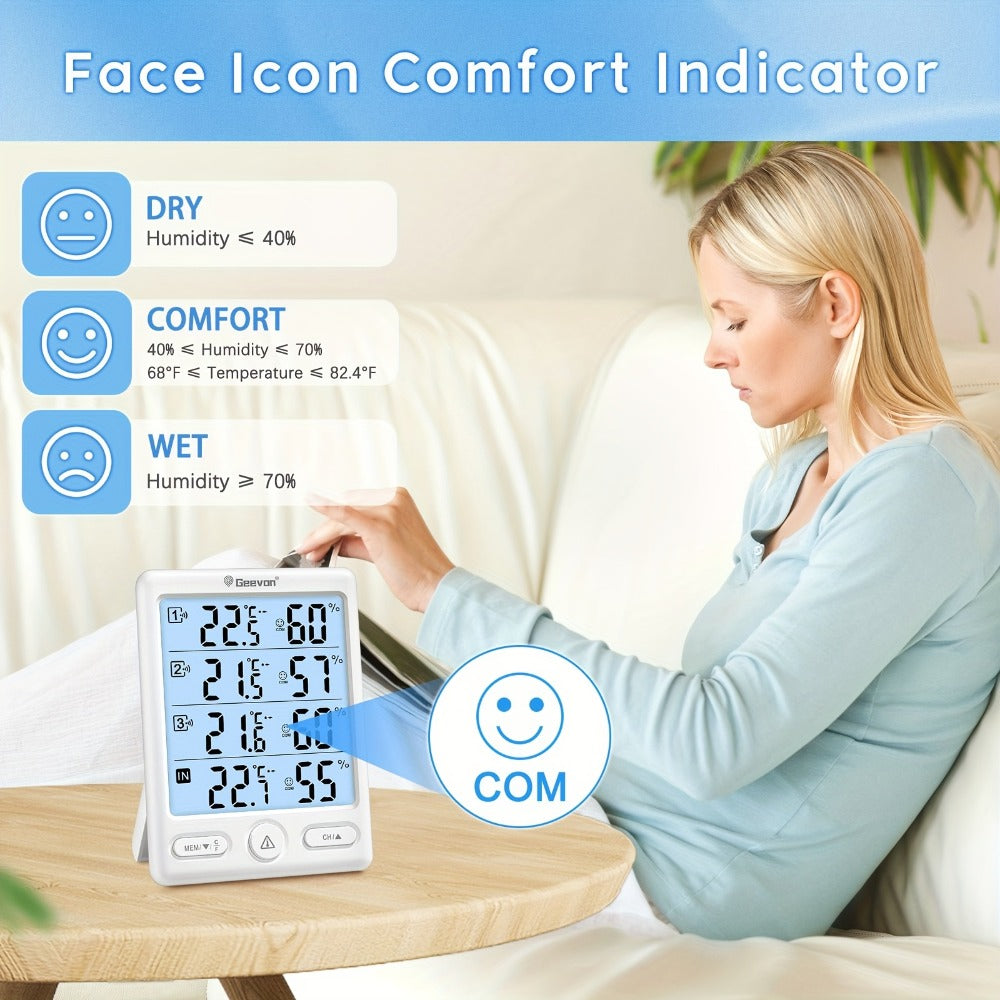 Indoor Outdoor Thermometer Wireless with 3 Remote Sensors - Digital Hygrometer Temperature Humidity Monitor