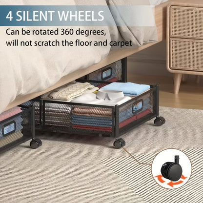 Low-Profile Metal Under-Bed Storage Cart with Four Swivel Wheels, Side Handles and 23.6-Inch Frame