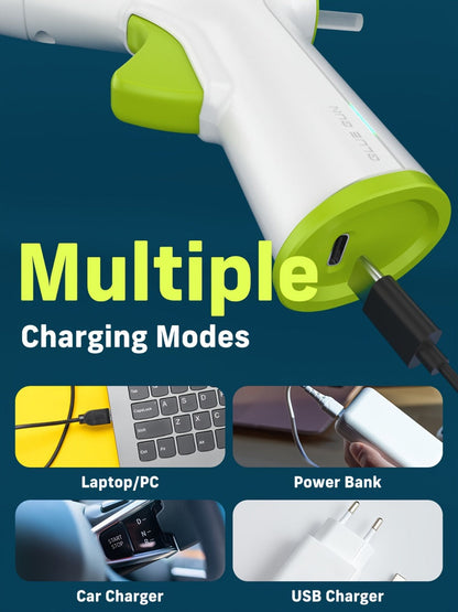 Cordless Hot Glue Gun Fast Heating USB Rechargeable 2000mAh, 12-Second Heat-Up, Anti-Drip Nozzle