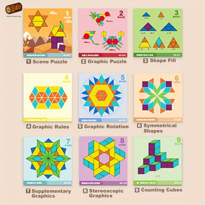 Magnetic Wooden Puzzle Board for Kids, 128/180/220/280 PCS Geometric Shape Recognition & Logical Thinking Toy
