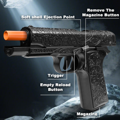 Shell-Ejecting Toy Foam-Dart Blaster with Engraved Body, Two Magazines and Four Color Options
