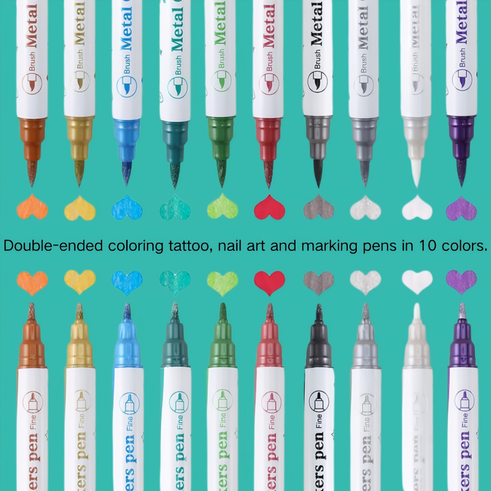 Double-Ended Tattoo Pen Set 10 Pcs with 114 Templates & Butterfly Stickers, Waterproof Sweat-Resistant DIY