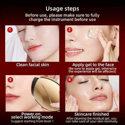 EMS Face Massager, 3-in-1 LED Light Therapy, Heat & EMS, USB Rechargeable Portable Facial Beauty Device for