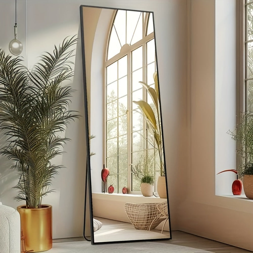 Full Length Mirror Floor Standing with LED Light – Arched & Rect Aluminum Frame Dressing Mirror for Bedroom Living Room, Black/Golden/White