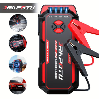 2500A Peak Car Jump Starter Portable – 12V Battery Booster Pack with USB-A & USB-C Ports, LED Flashlight, 10000mAh Power Bank
