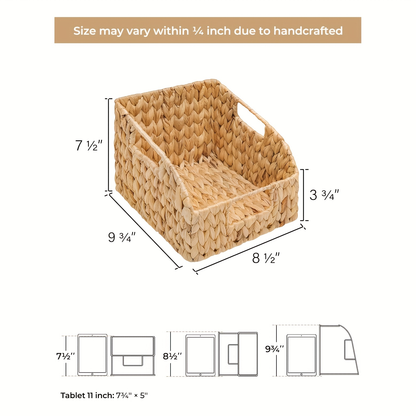 Water Hyacinth Pantry Storage Baskets 2-Pack with Seagrass Options and Integrated Shelf Handles