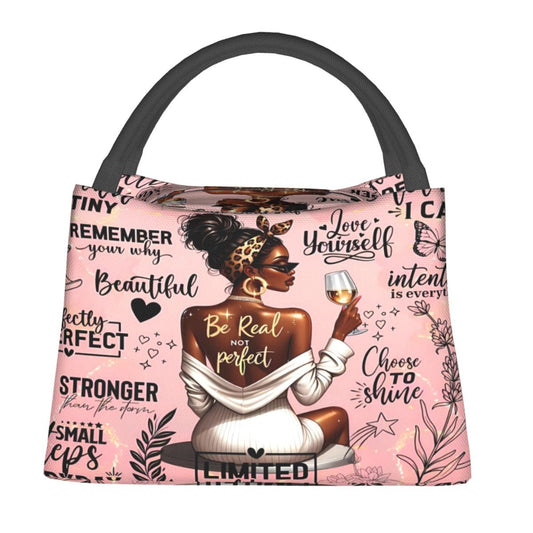 Insulated Lunch Bag with Black Girl Wine Tasting Pattern – Portable Reusable Cooler Bag for Camping, Picnic, Beach, Office & Outdoor Use
