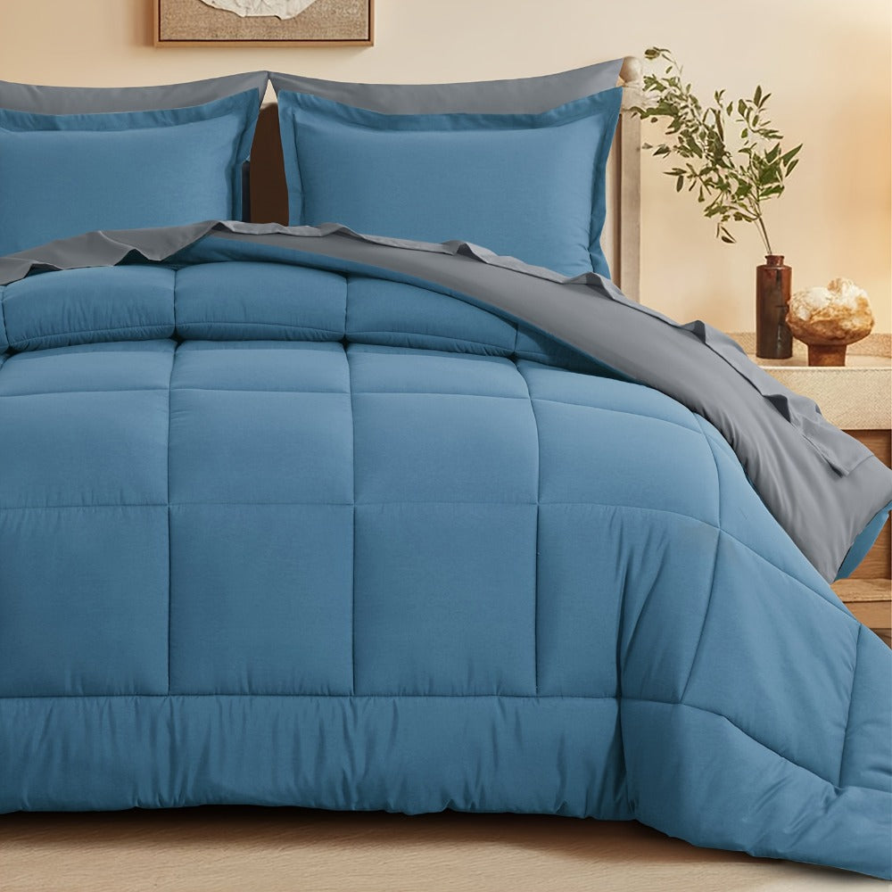 7 Piece Comforter Set Luxury Soft Fluffy Bedding All Season Bed in a Bag with Comforter Fitted Sheet Flat Sheet Pillowcases Hypoallergenic