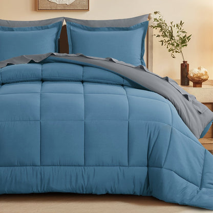7 Piece Comforter Set Luxury Soft Fluffy Bedding All Season Bed in a Bag with Comforter Fitted Sheet Flat Sheet Pillowcases Hypoallergenic