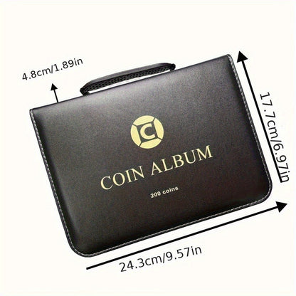Coin Collection Book with Zipper & Handle 200/320 Pockets – 10/20 Page Coin Storage Album for Currency & Commemorative Coins