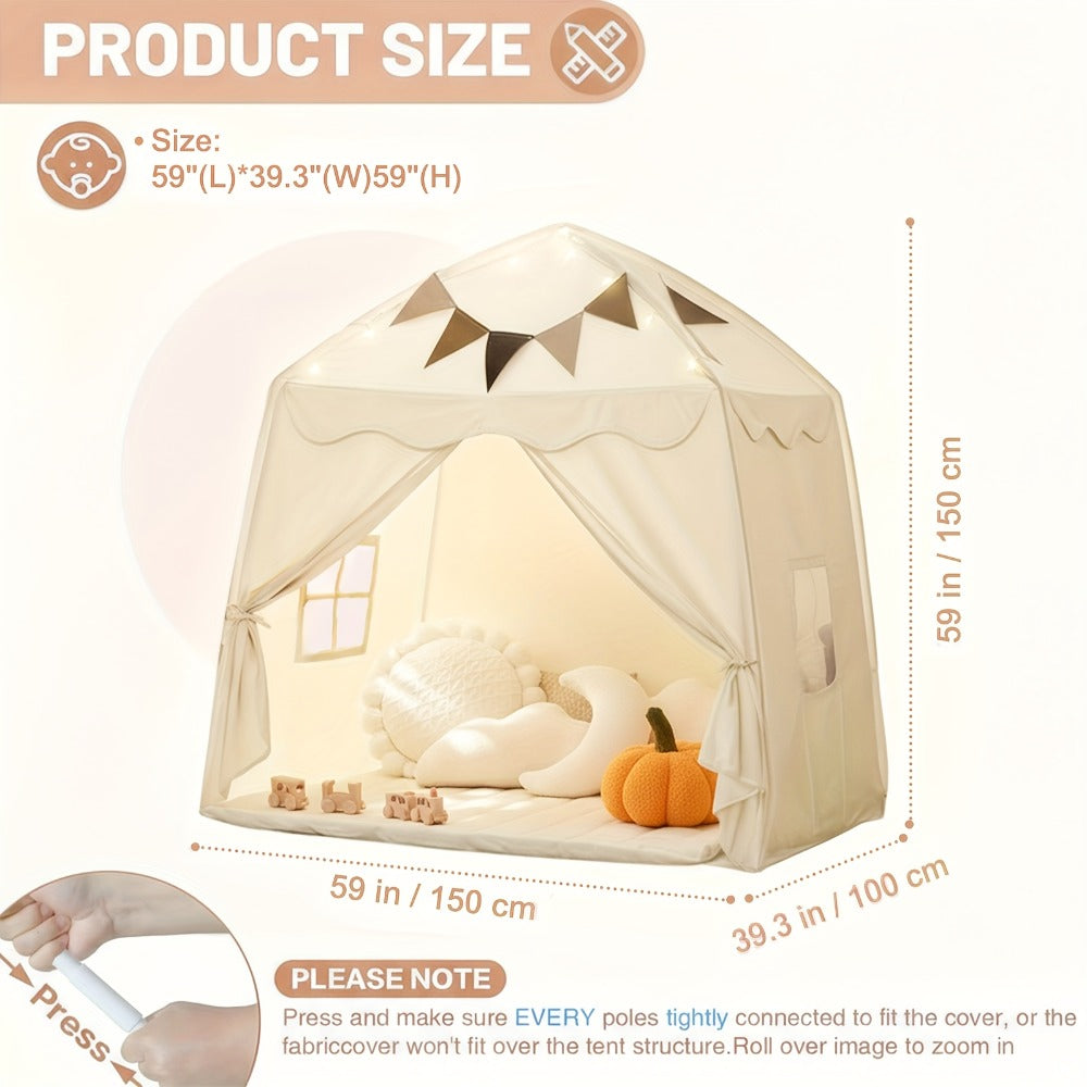 Kids Play Tent with Star Lights & Flags, Extra Large Indoor Outdoor Playhouse with Windows for Reading & Pretend Play