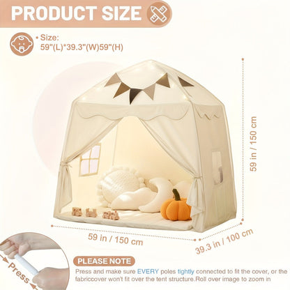 Kids Play Tent with Star Lights & Flags, Extra Large Indoor Outdoor Playhouse with Windows for Reading & Pretend Play