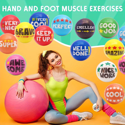 Motivational Squeeze Stress Balls 24 Pack Multicolor, 2.48" Squishy Balls with Positive Affirmation Slogans for Classroom Prizes