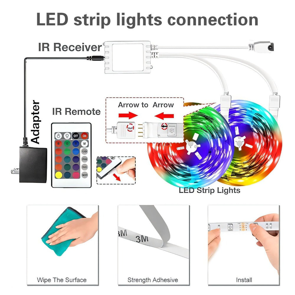 Color Changing LED Strip Lights RGB Music Sync App Remote Control 16 Million Colors Dimmable Timer DIY Smart Light Strip for Bedroom Living