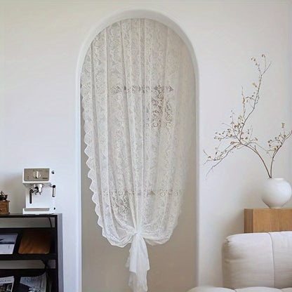 Sheer Curtain Rod Pocket Floral Lace Semi-Sheer Window Panel for Living Room Bedroom Kitchen Bathroom, 100% Polyester, Machine Washable