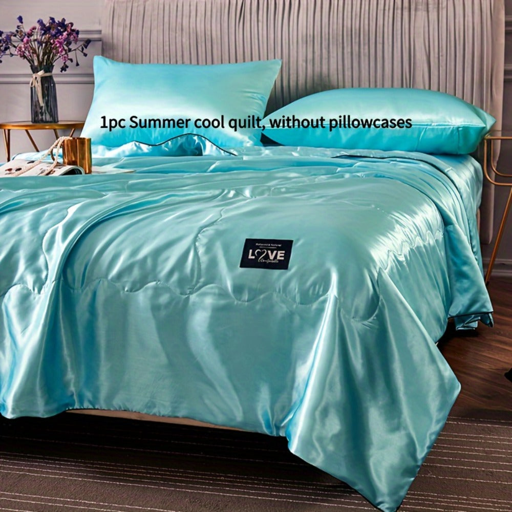 Cooling Satin Quilt Summer Comforter Ultra-Soft Breathable Lightweight Blanket, Machine Washable Satin Weave Bedspread for Home Dorm Hotel