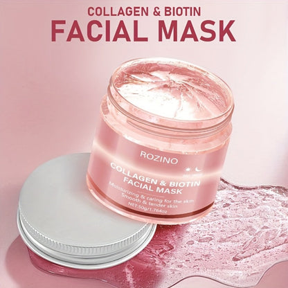 Face Mask, ROZINO Collagen and Biotin Gel Formula in a 50g Jar for Day or Night External Facial Use
