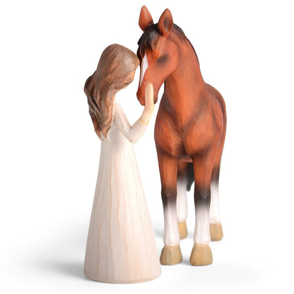 Horse Figurine Gift for Girls Women Hand-Painted Resin Girl with Horse Sculpture Cowgirl Equestrian for Garden, Patio and Yard Use