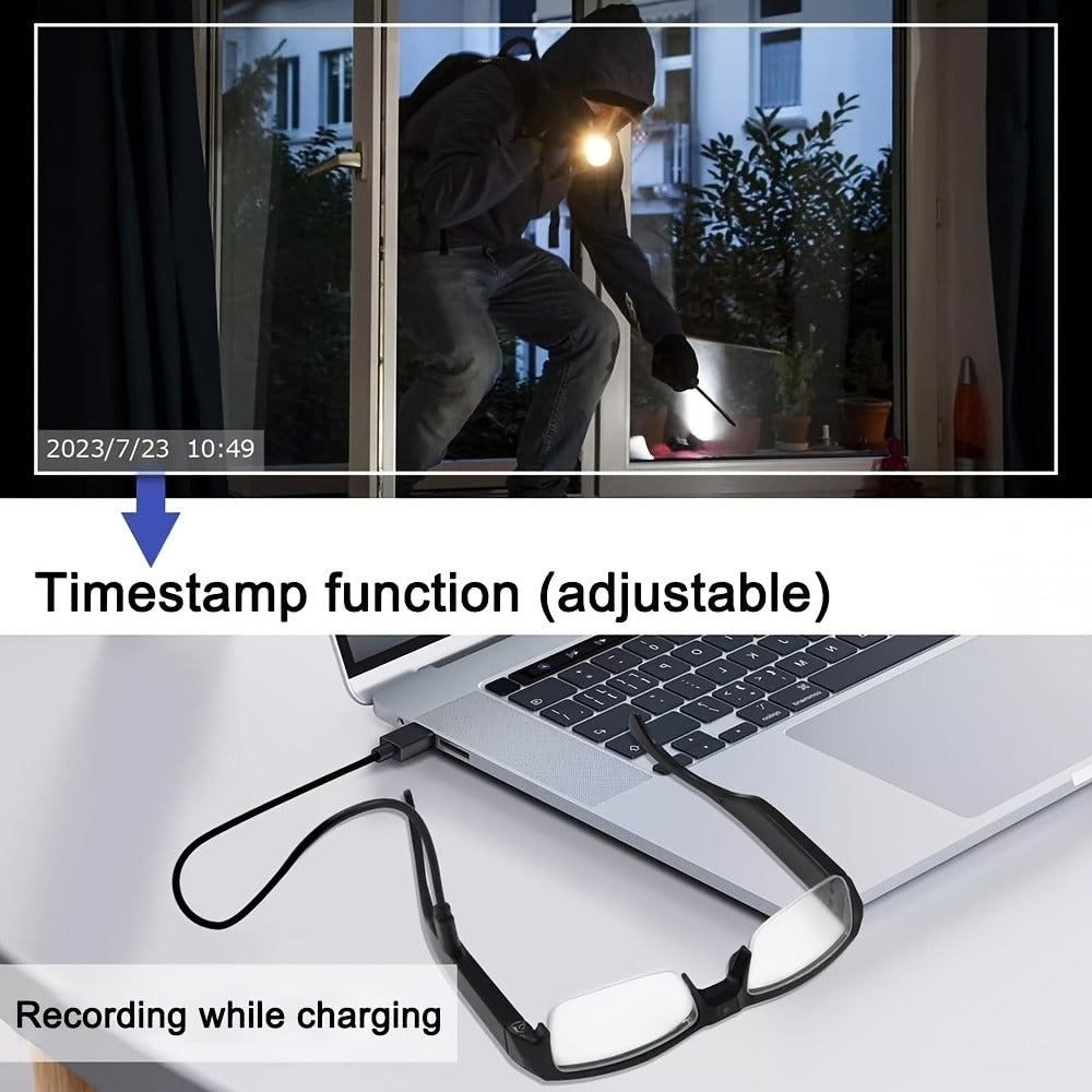 Slim Clear-Lens Camera Glasses in Black with Front Camera and 32GB or 64GB Memory Card Bundles