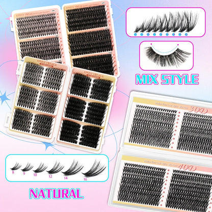 DIY Lash Clusters Gift Set 30D-100D Mixed Length Soft Fluffy Volume Cluster Lashes with Tweezers & Mascara