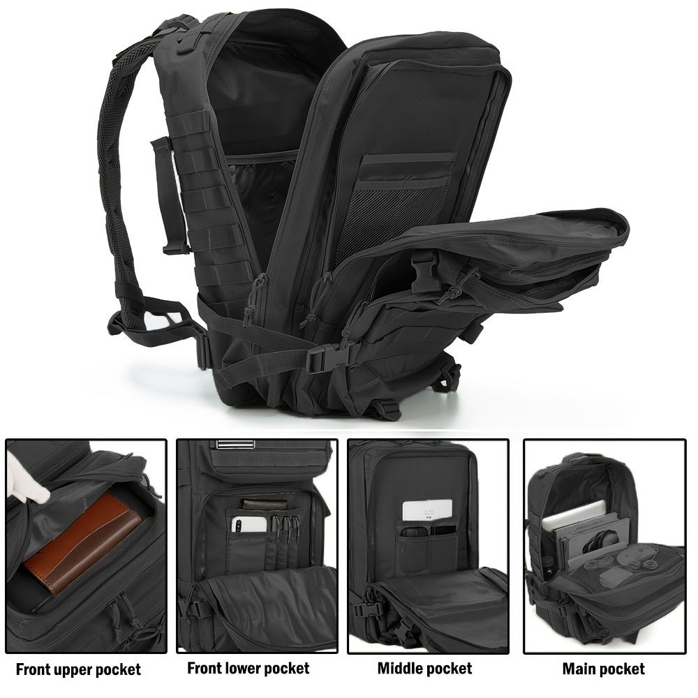 Hunting Rucksack Tactical Hiking Backpack Durable Polyester Multifunctional Camping Backpack with Utility Pocket Zipper Chest Adjustment
