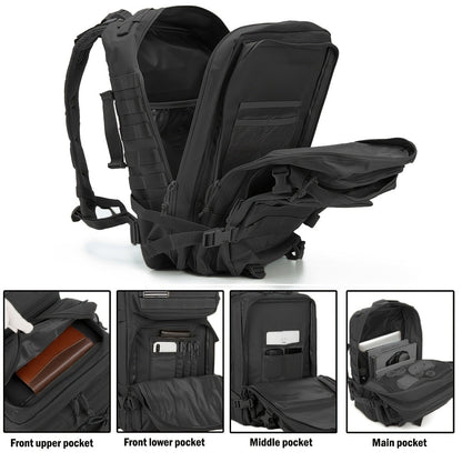 Hunting Rucksack Tactical Hiking Backpack Durable Polyester Multifunctional Camping Backpack with Utility Pocket Zipper Chest Adjustment