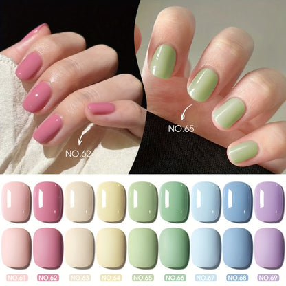 Gel Nail Polish 9-Color Macaron Pastel Set in Square Bottles with High-Saturation Finish and UV/LED Cure for Nail Art