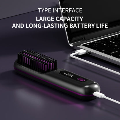 Compact Rechargeable Straightening Brush in Black or White with Display, Comb and USB Cable
