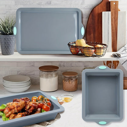 Silicone Baking Pans Set 4-Piece, Nonstick Bakeware with Metal Reinforced Frame, Includes Baking Sheet