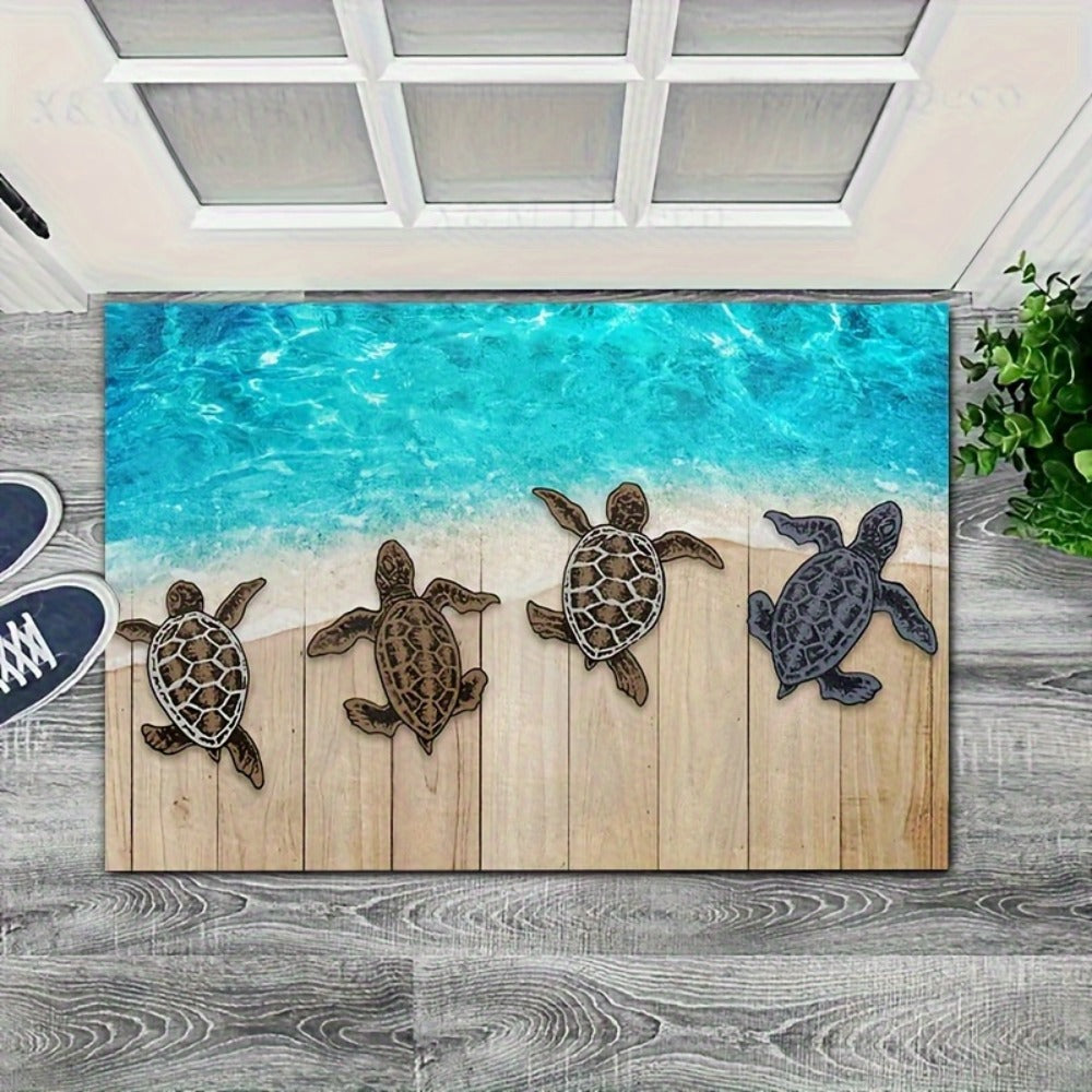 Beach Turtle Door Mat Non-Slip Indoor Outdoor Entrance Rug – Ocean Design Coastal Home Decor Welcome Mat Durable Floor Mat
