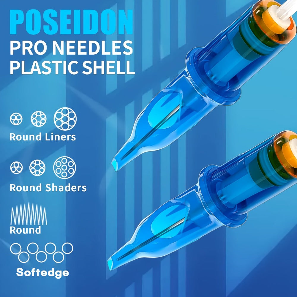 Tattoo Cartridge Needles 50Pcs Mixed Sizes - POSEIDON V3 Assorted Sterilized Cartridge for Temporary Body Art, Festivals and Costumes