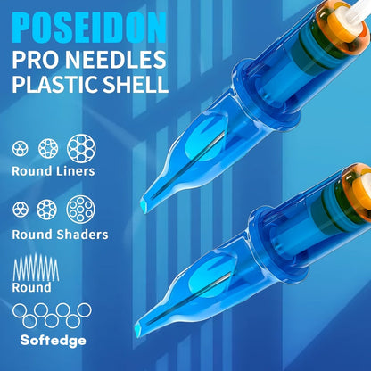 Tattoo Cartridge Needles 50Pcs Mixed Sizes - POSEIDON V3 Assorted Sterilized Cartridge for Temporary Body Art, Festivals and Costumes