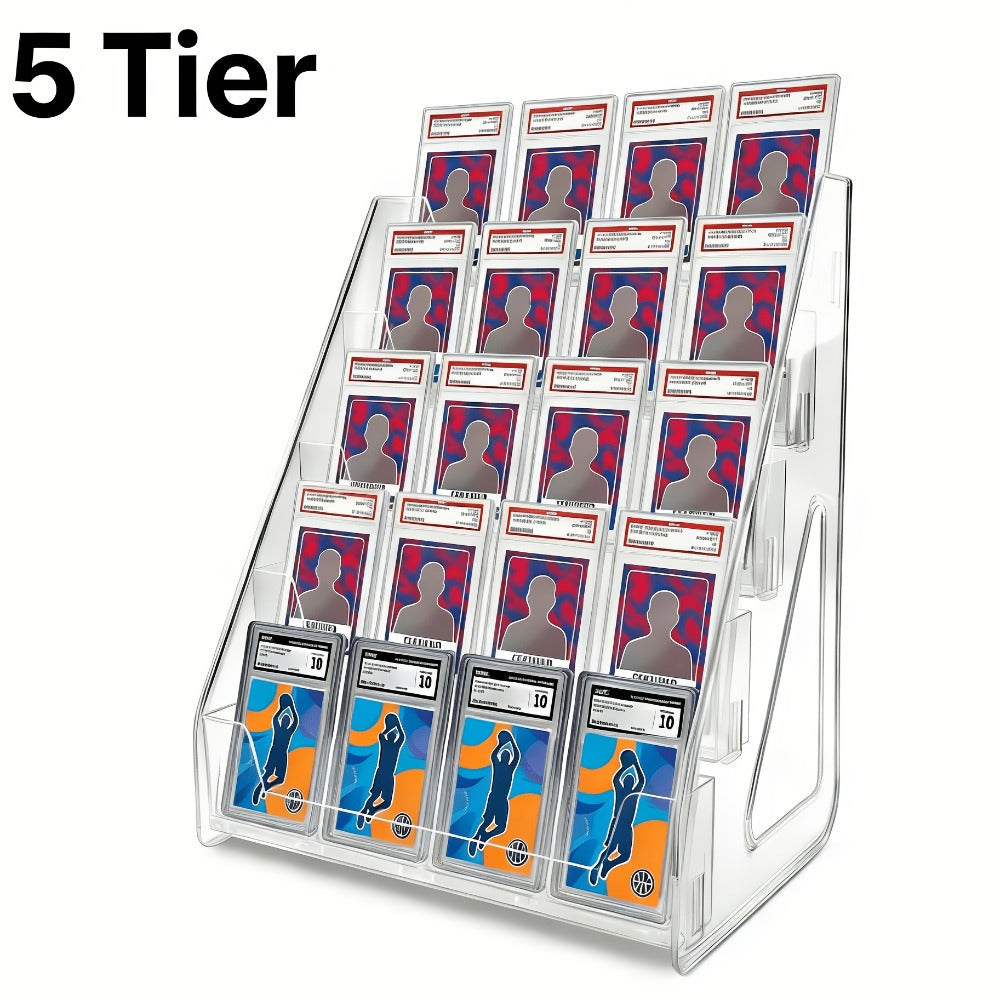 PSA BGS SGC Graded Card Display Stand – 3 or 5-Tier Vertical Collectible Card Showcase, Snap-In Assembly No Tools Desktop Holder