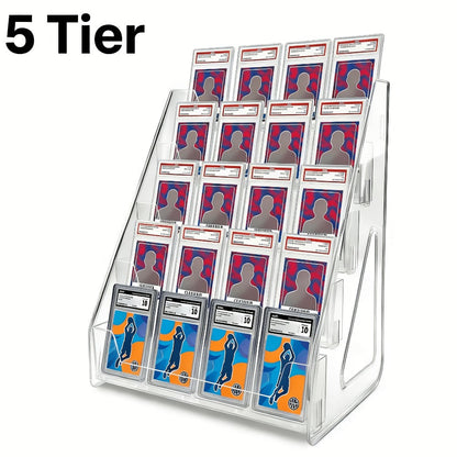 PSA BGS SGC Graded Card Display Stand – 3 or 5-Tier Vertical Collectible Card Showcase, Snap-In Assembly No Tools Desktop Holder