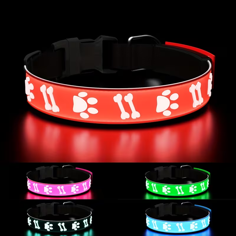 LED Dog Collar USB Rechargeable – 15 Light Modes Adjustable Glow Safety Collar for Nighttime Walks, Soft 3D Flash Pattern Pet Collar, XS–L