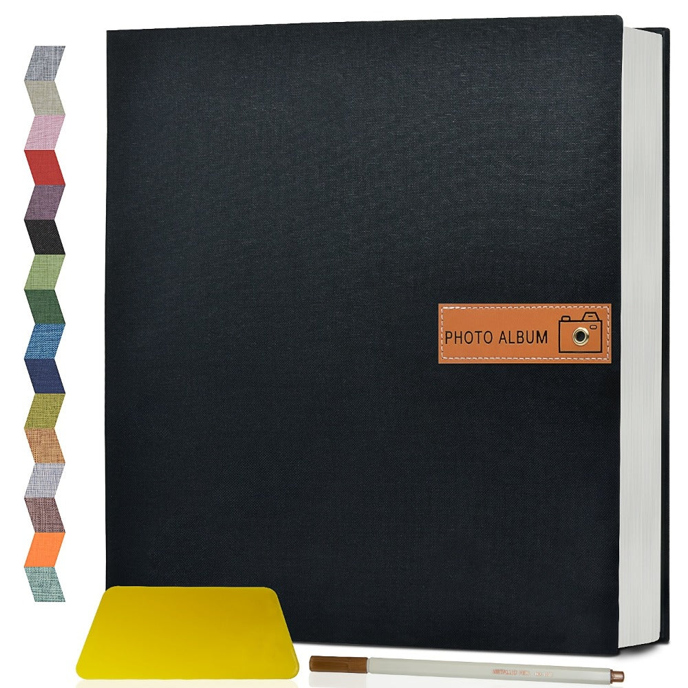 Self Adhesive Photo Album Scrapbook – Large Linen Cover Memory Book for 4x6 5x7 8x10 Photos, DIY Picture Book with Metal Pen, Gift for Mom