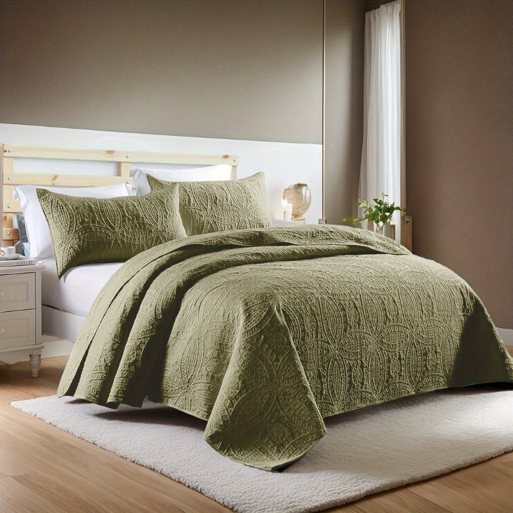 Quilt Set 3 Piece Soft Lightweight Bedding – Thin Bed Quilt with 2 Pillowcases for Bedroom Guest Room, Full Queen King