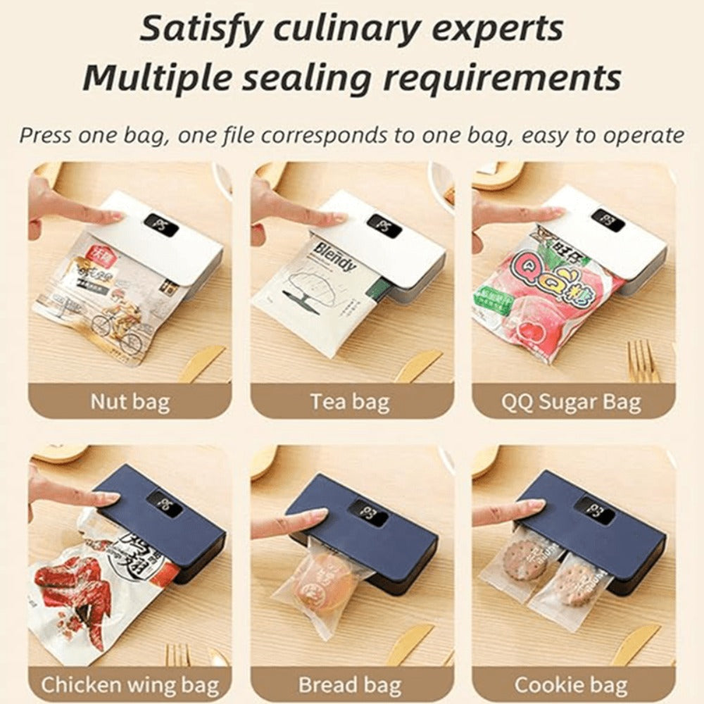 Portable Mini Bag Sealer USB Rechargeable, Handheld Food Sealer with Built-In Cutter for Fruits, Vegetables