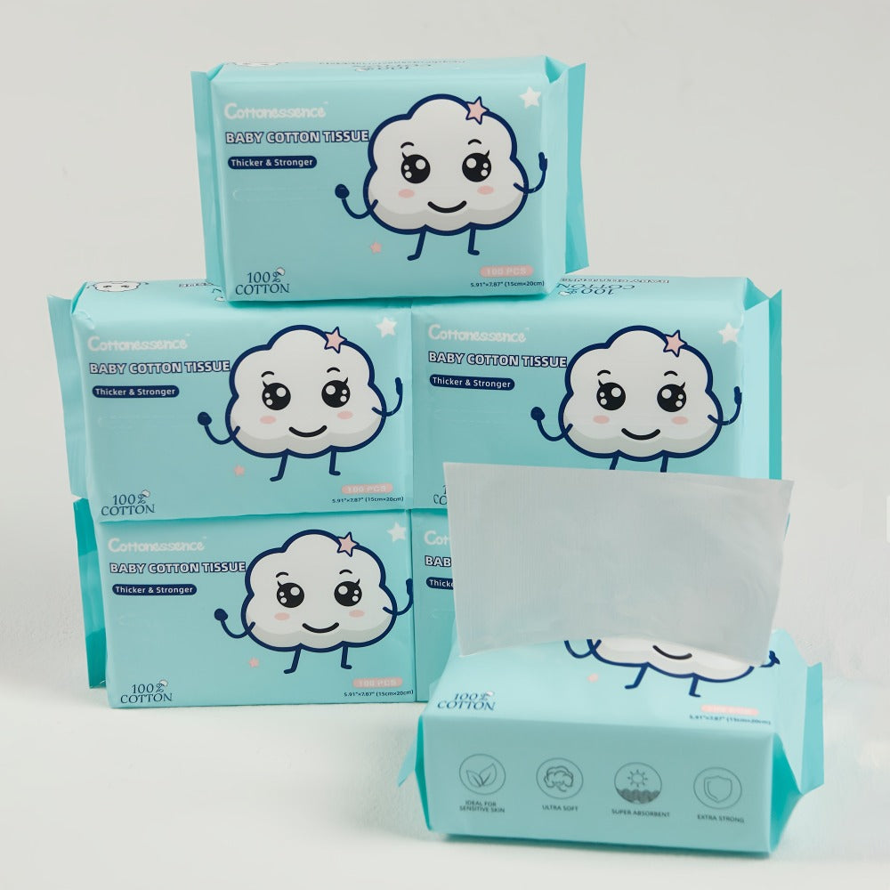 100% Cotton Disposable Face Towels Draw-Style Box 200 400 600 Count, for an Everyday Personal Care Routine
