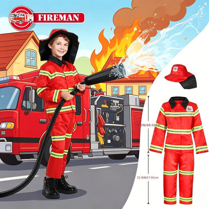 Kids Dress Up Costumes Set 4-in-1, Firefighter, Police, Astronaut & Doctor Role Play Clothes for Boys Girls Ages 3-6