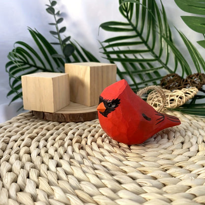 Cardinal Bird Statues Handmade Wood Carving 2pcs - Painted Decorative Bird Figurines for Home for Entryways, Bedrooms and Living Spaces
