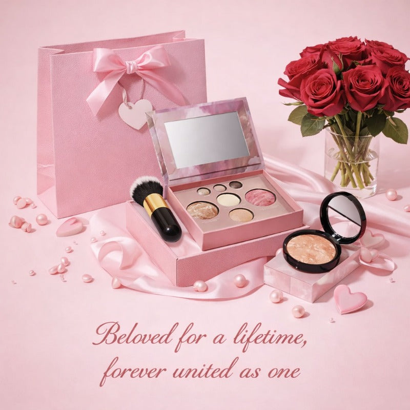 All-in-One Baked Makeup Palette Set 3pcs for Women, 7-Color Face Powder Blush Eyeshadow Trio & Concealer Brush