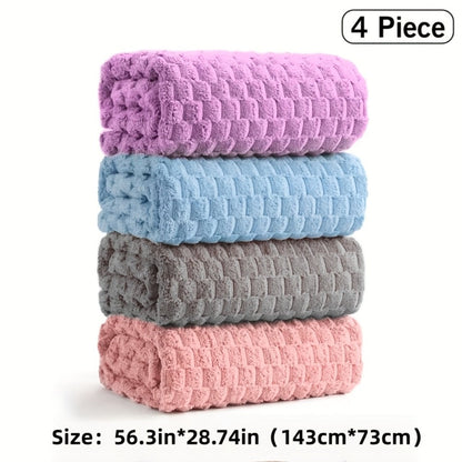 Towel Set 4 or 8 Piece Microfiber Collection with Hair-Drying Cap Options in Four Colors for Home and Guest Use