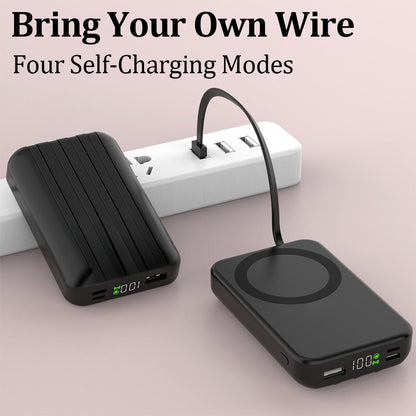 30000mAh-Labeled Magnetic Wireless Power Bank with Built-In USB-A and USB-C Cables in Four Colors